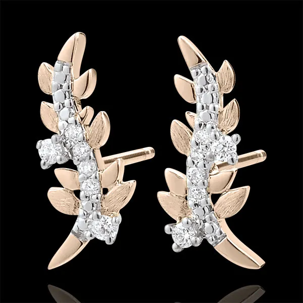Cercei Grădină Fermecată - Frunziş Regal - aur roz de 18K şi diamante
