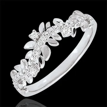 Inel Grădină Fermecată - Frunziş Regal - diamant şi aur alb de 9K