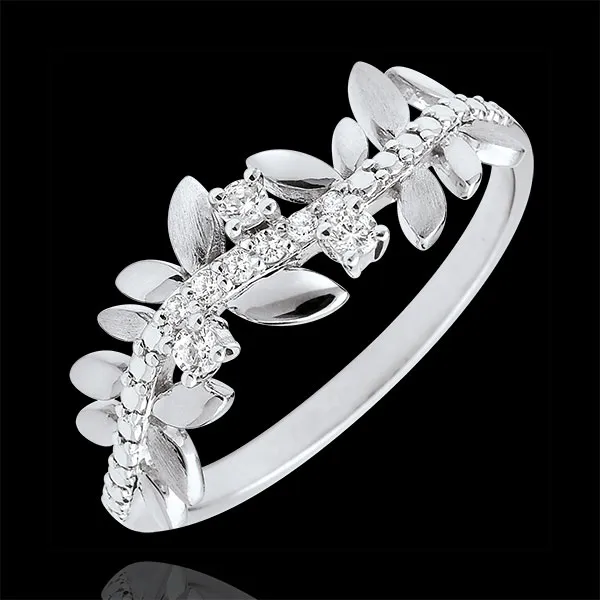 Inel Grădină Fermecată - Frunziş Regal - model mare - diamante şi aur alb de 18K
