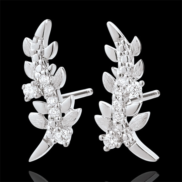 Cercei Grădină Fermecată - Frunziş Regal - aur alb de 18K şi diamante