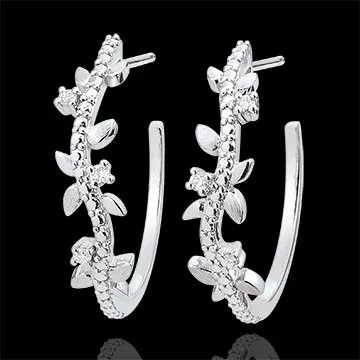 Cercei creole Grădină Fermecată - Frunziş Regal - aur alb de 18K şi diamante