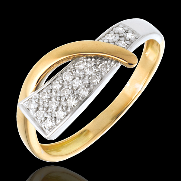 Anillo Sirena - oro amarillo y oro blanco empedrado 18 quilates - 20 diamantes