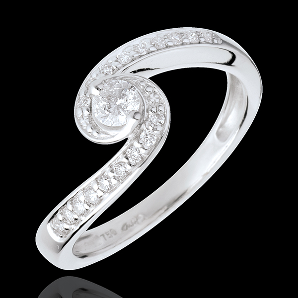 Anillo de compromiso - Solitario acuario empedrado Destino - oro blanco 18 quilates - diamantes 0.13 quilates