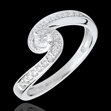 Anillo de compromiso - Solitario acuario empedrado Destino - oro blanco 18 quilates - diamantes 0.13 quilates