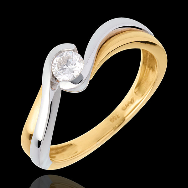 Solitario Nido Precioso - Acuario - oro amarillo y oro blanco 18 quilates - diamante 0.21 quilates
