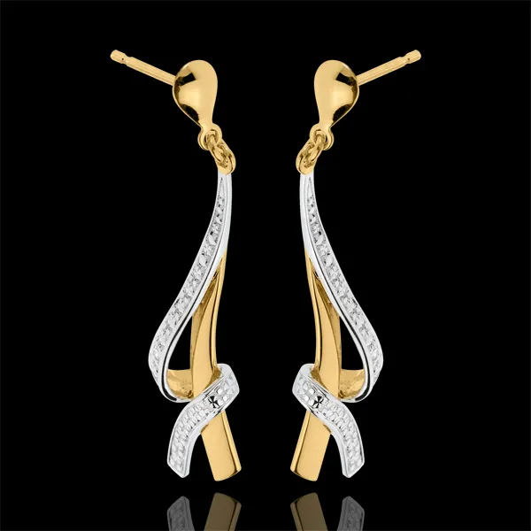 Pendientes Anudados - oro amarillo y oro blanco empedrados 18 quilates 
