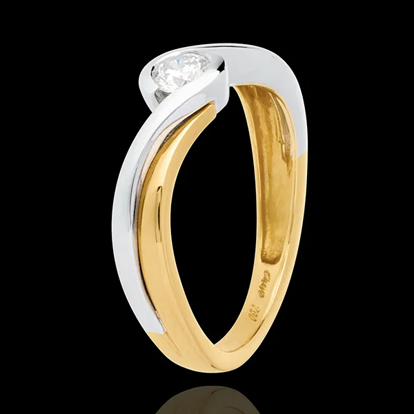 Solitario Nido Precioso - Acuario - oro amarillo y oro blanco 18 quilates - diamante 0.21 quilates