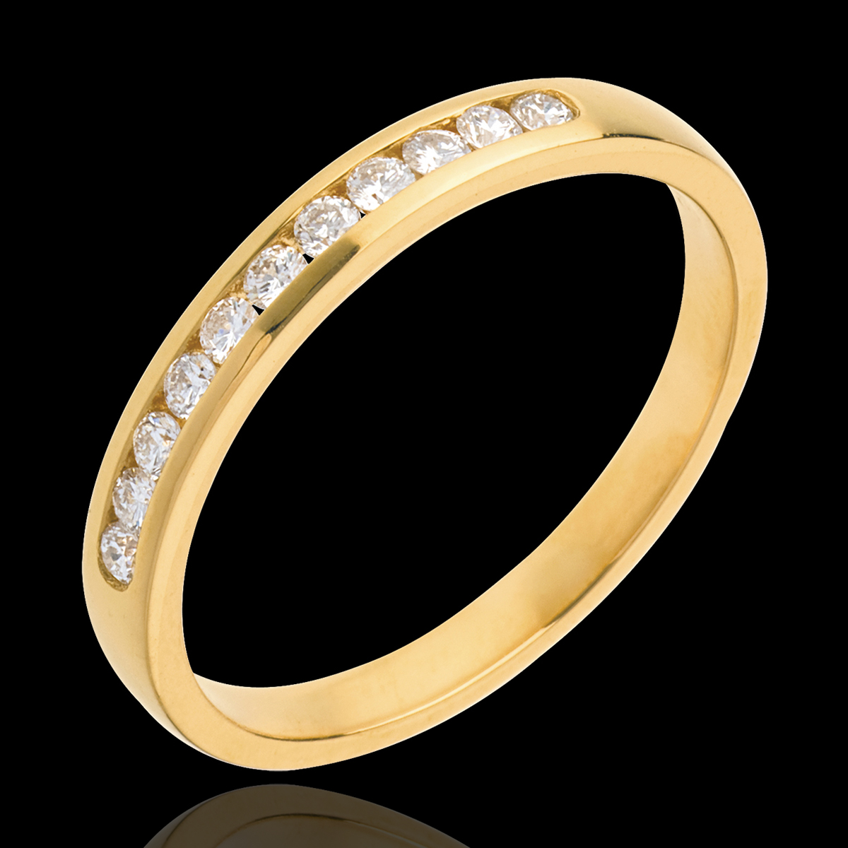 Half eternity ring yellow gold paved-channel setting - 11 diamonds ...