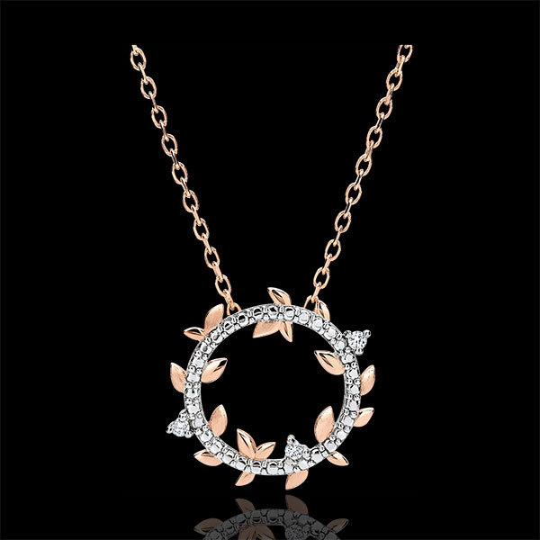 Halskette Kranz Verzauberter Garten - Königliches Blattwerk - Roségold und Diamanten - 9 Karat