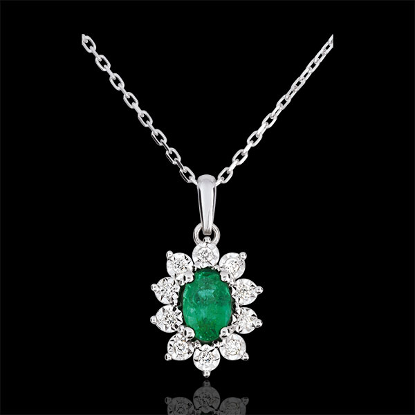 Halsketting Eeuwige Edelweiss - Marguerite Illusie - smaragd en Diamanten witgoud - 18 karaat witgoud