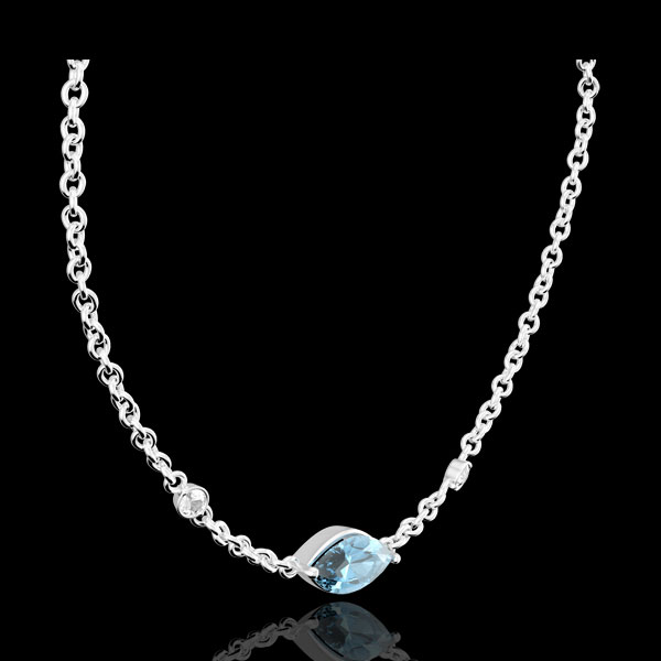 Halsketting Oriëntale Uitstraling - groot model - Blauwe Topaas en Diamanten - 9 karaat witgoud
