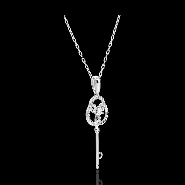 Hanger witgoud met diamanten - Sleutel van de eeuwigheid - Met witgouden ketting - 9 karaat goud
