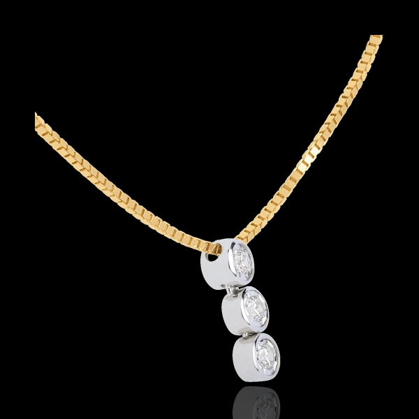 Hanging trilogy necklace yellow gold-white gold - 3 diamonds