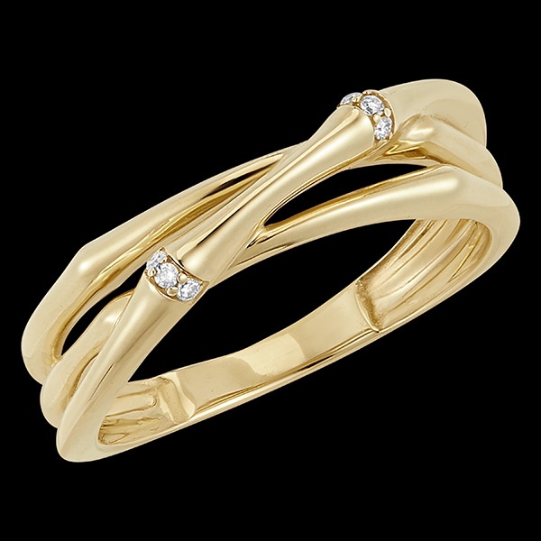 Ring Heilige Jungle 2 verstrengelde rijen multi diamanten - 9 karaat geelgoud