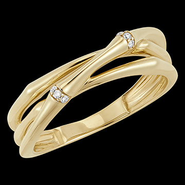 Ring Heilige Jungle 2 verstrengelde rijen multi diamanten - 9 karaat geelgoud
