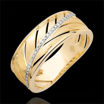 Ring Palme - 375er gebürstetes Gelbgold und Diamanten