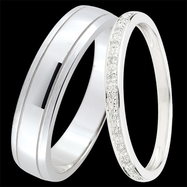 Horizon & Éclat de diamants Trouwring Duo – Witgoud & Diamanten – 9 karaat