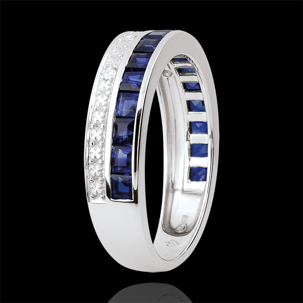 Inel Constelaţie - Zodiac - Model mic - safire albastre şi diamante - aur alb de 9K