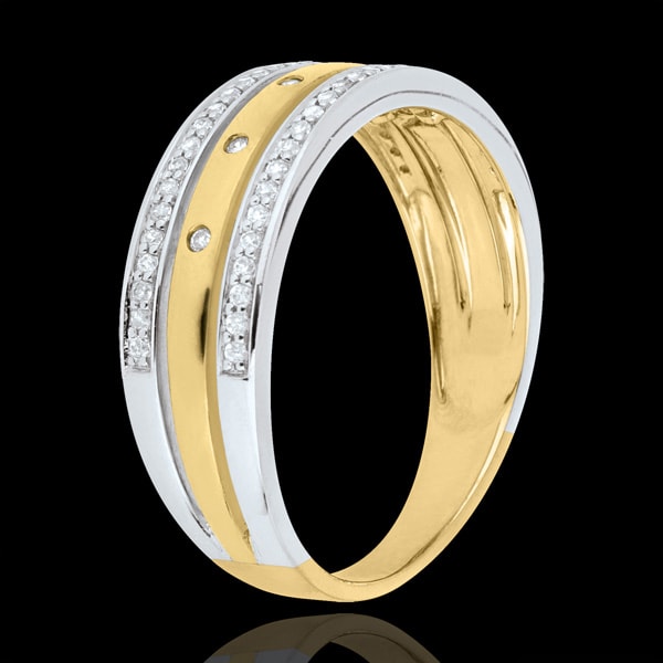 Inel Feerie - Coroană de Stele - mode mare - 22 diamante - aur alb şi aur galben de 18K