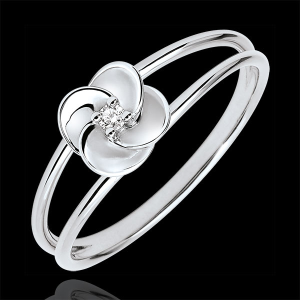 Inel Înflorire - Primul Trandafir - aur alb de 9K şi diamant