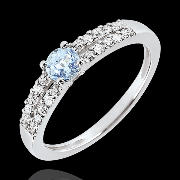 Inel de logodnă Margot - acvamarin 0.23 carate şi diamante - aur alb de 18K