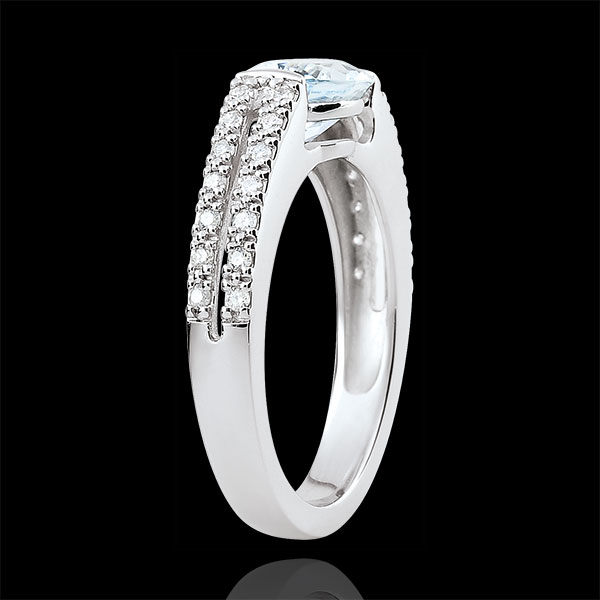 Inel de logodnă Victoria - acvamarin 1.2 carate şi diamante - aur alb de 18K