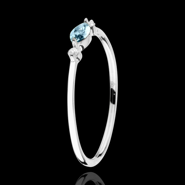 Inel Privire din Orient - model mic - topaz albastru şi diamante - aur alb de 9K