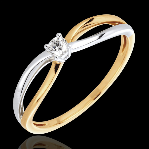 Inel solitaire Ella - diamant de 0.08 carate - aur alb şi aur galben de 18K