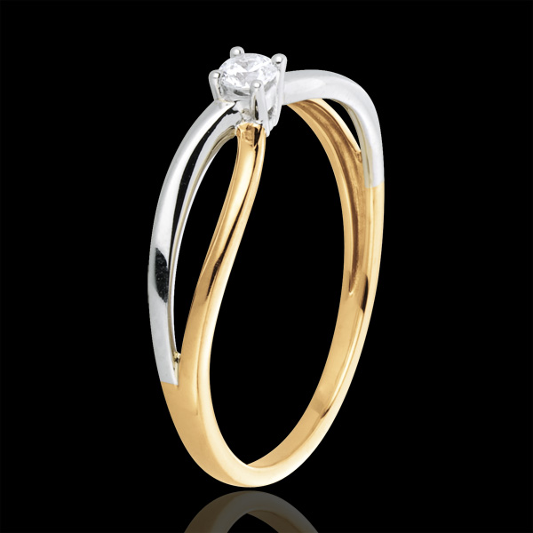 Inel solitaire Ella - diamant de 0.08 carate - aur alb şi aur galben de 18K
