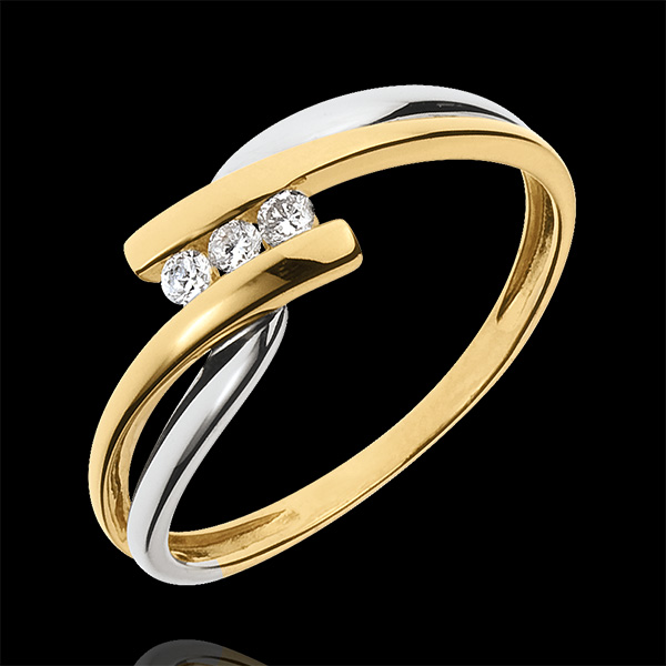 Inel Trilogie Cuib Preţios - Tango - diamant 0.07 carate - aur alb şi aur galben de 9K