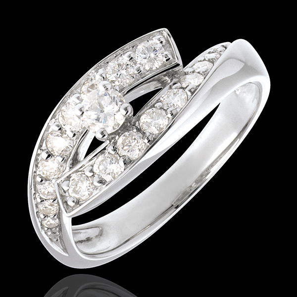 Inelul Solitaire Cuib Preţios- Diva - aur alb de 18K - model mare- diamant 0.15 carate