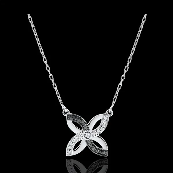 Collier Fraicheur - Lys d'Été - or blanc 9 carats et diamants noirs