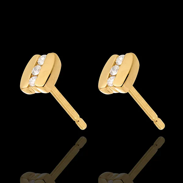 boucles d'oreilles trilogie parenthèse - puces or jaune 18 carats - 6 diamants