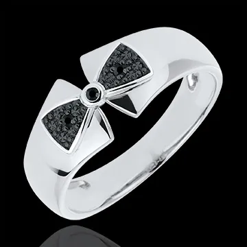 Bague Noeud Amélia or blanc 9 carats et diamants noirs