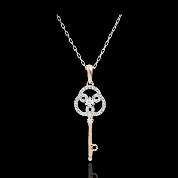 Rose and White Gold Diamond Eternity Key Pendant with a white gold chain