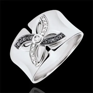 Bague Fraicheur - Lys d'Été - or blanc 9 carats et diamants noirs