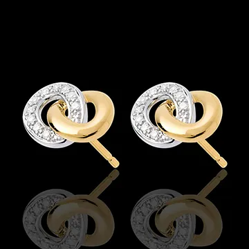 Boucles d'oreilles puce sautoir - 20 diamants - or blanc et or jaune 18 carats