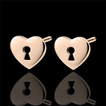 Boucles d'oreilles Précieux Secret - Coeur - or rose 9 carats