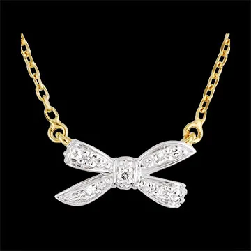 Collana Fiocco dell'Eden - Oro bianco e Oro giallo - 9 carati - 5 Diamanti