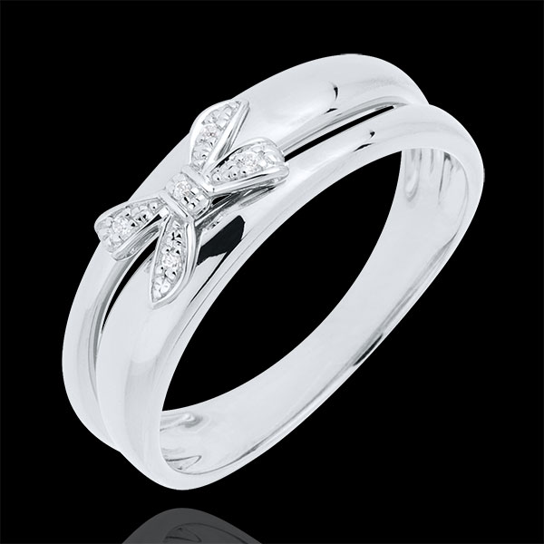 Anello Fiocco dell'Eden - Oro bianco - 18 carati - 5 Diamanti 