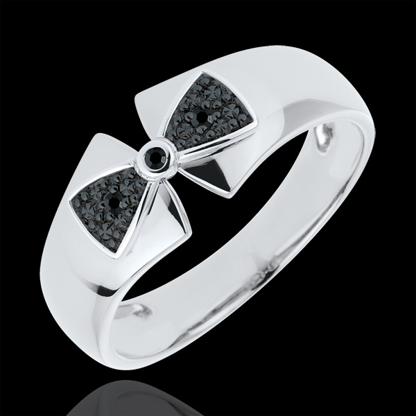 Anello Fiocco Amelie - Oro bianco - 9 carati - 3 Diamanti neri