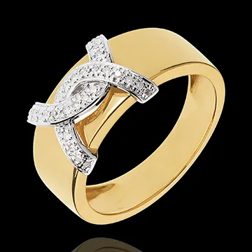 Anello Doppio io - Oro bianco e Oro giallo - 18 carati - 28 Diamanti - 0.11 carati