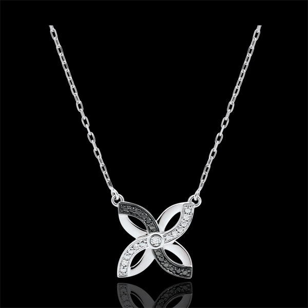 Collana Freschezza - Giglio d'estate - Oro bianco - 9 carati - Diamanti neri