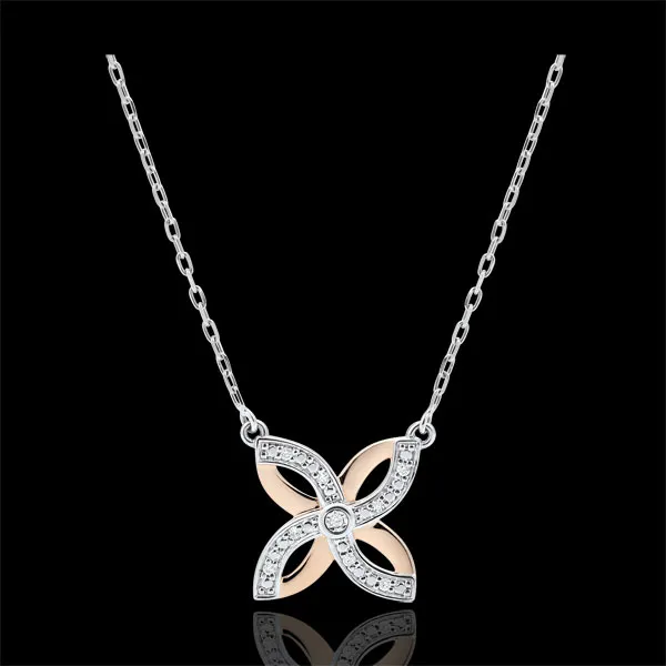 Collana Freschezza - Giglio d'estate - Oro bianco e Oro rosa - 9 carati - Diamanti