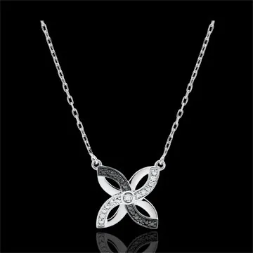 Collar Frescura - Lirio de Verano - oro blanco 9 quilates y diamantes negros