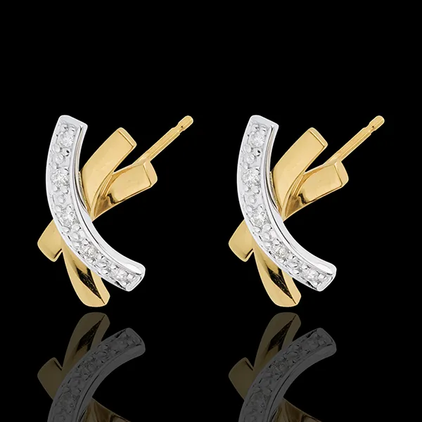 Orecchini Nodo Stella - Oro bianco e Oro giallo - 18 carati - 10 Diamanti 