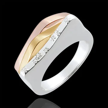 Anello Genesi - Linee Originarie - Oro bianco e Oro giallo - 9 carati - Diamanti