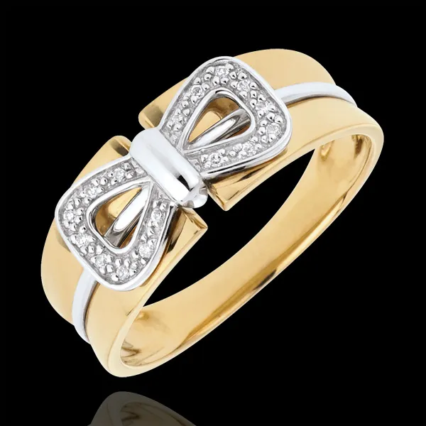 Anello Fiocco Corsetto - Oro giallo e Oro bianco - 18 carati - 16 Diamanti
