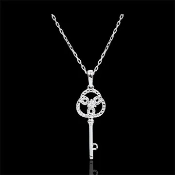 Colgante oro blanco y Diamantes - Llave de la Eternidad - con cadena oro blanco 9 quilates 