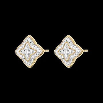 Cercei Floare de diamant - aur alb și aur galben de 18 carate și diamante